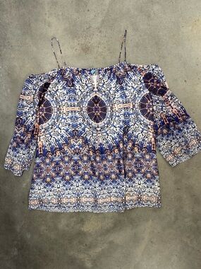 Cremieux Boho Off Shoulder Printed Blouse Size Medium 3/4 Sleeve